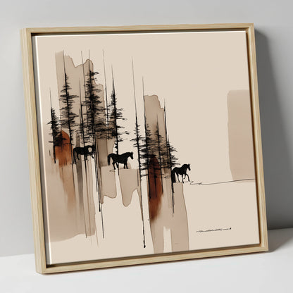 Wandering Through Pines horse landscape canvas wall art in natural frame