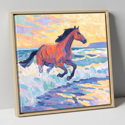 Painted Tide Canter beach horse canvas wall art in natural frame