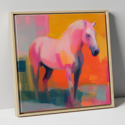 Fuchsia and Fire horse breed canvas wall art in natural frame