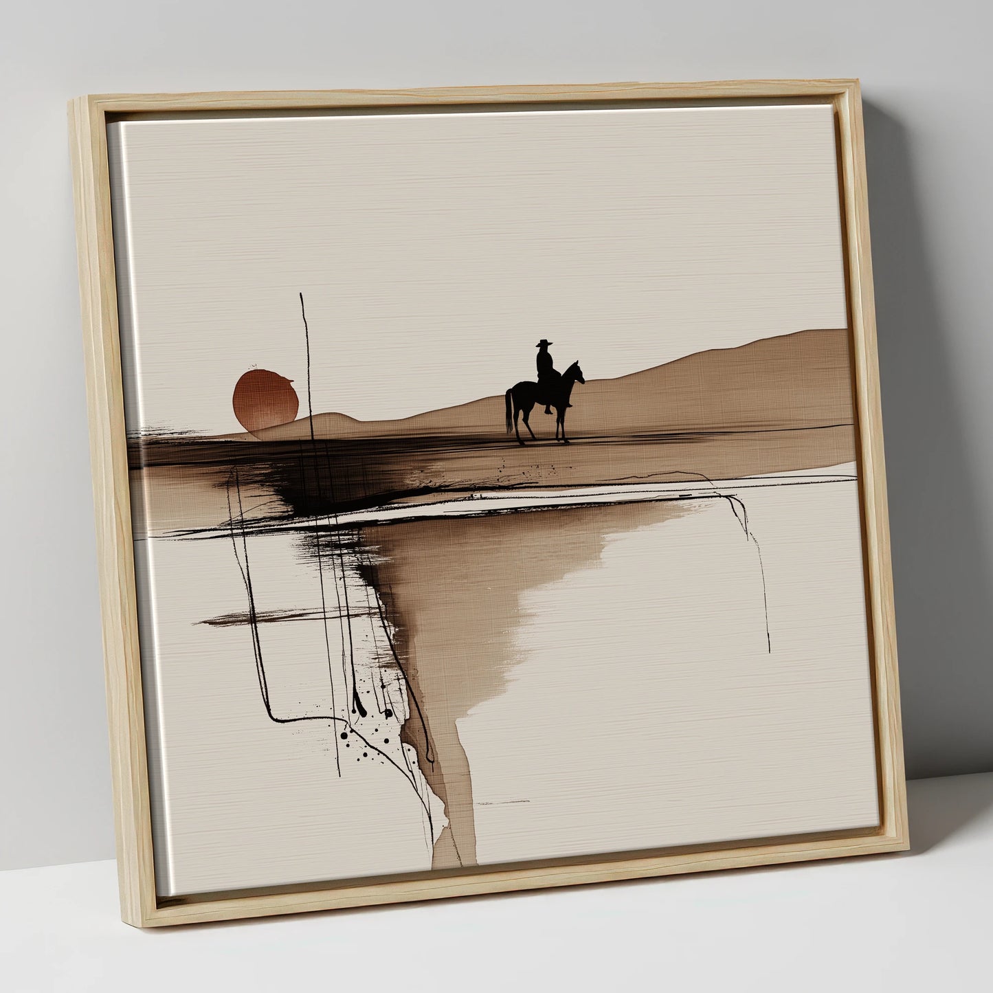 The Quiet Range western horse canvas wall art in natural frame
