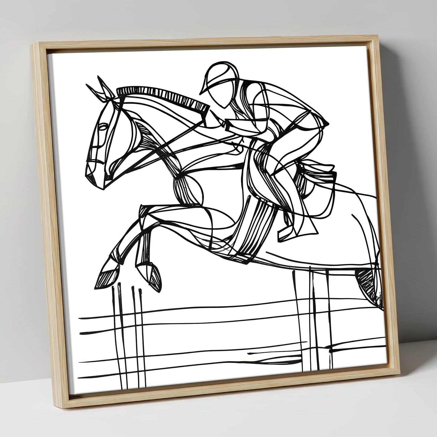 The Perfect Arc show jumping horse canvas wall art in natural frame