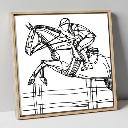 The Perfect Arc show jumping horse canvas wall art in natural frame