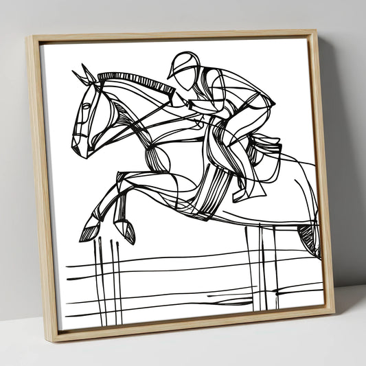 The Perfect Arc show jumping horse canvas wall art in natural frame