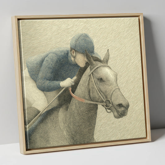 Focused Pursuit racing horse canvas wall art in natural frame