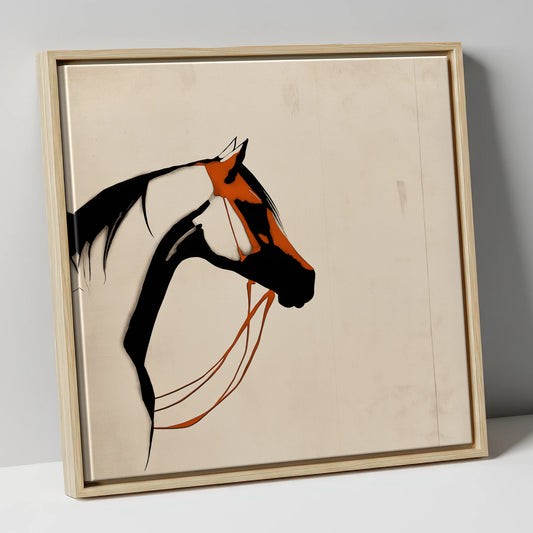 Rust and Ink Silhouette horse breed canvas wall art in natural frame