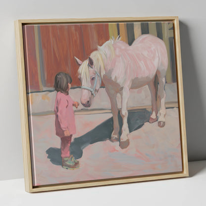 A Quiet Connection horse & rider canvas wall art in natural frame