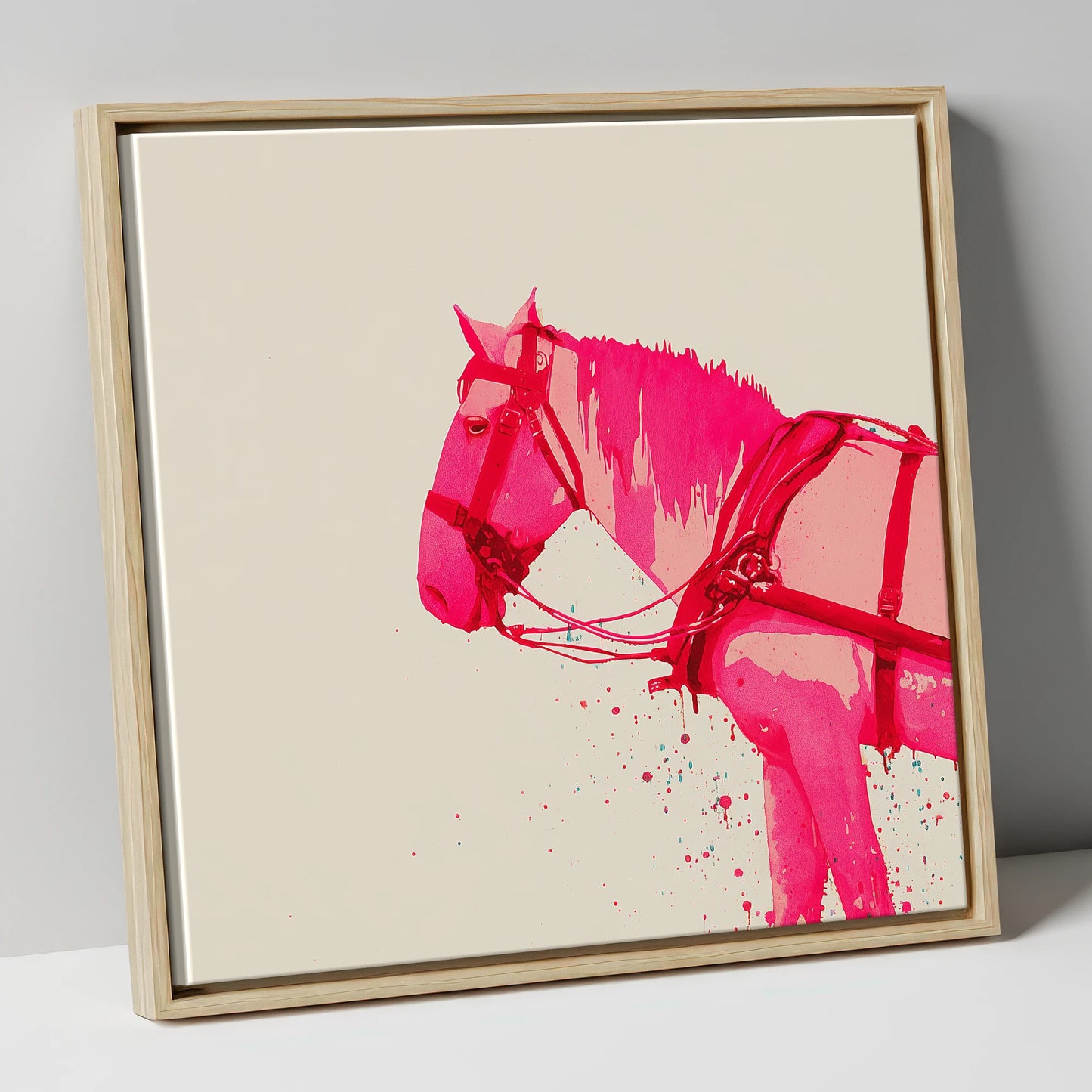 Vibrant Harness Profile working horse canvas wall art in natural frame
