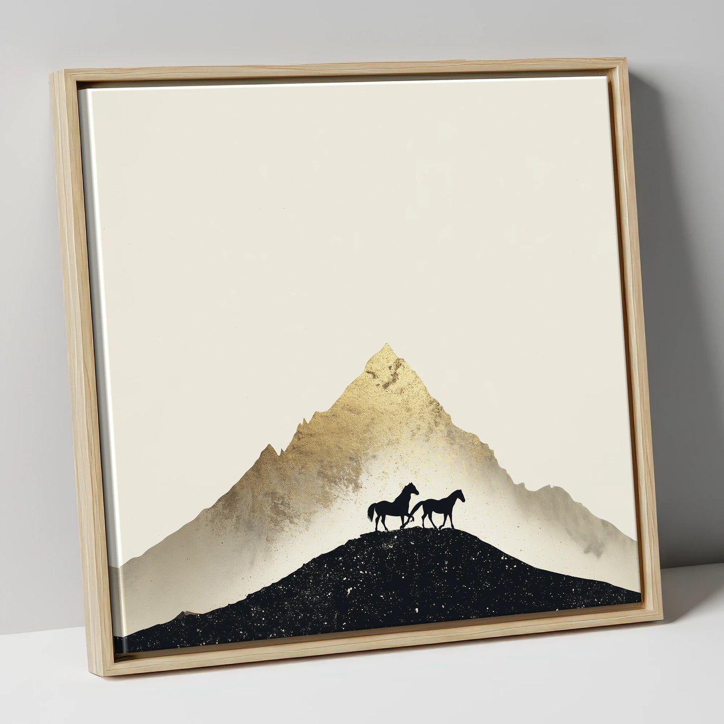 The Golden Trail horse landscape canvas wall art in natural frame