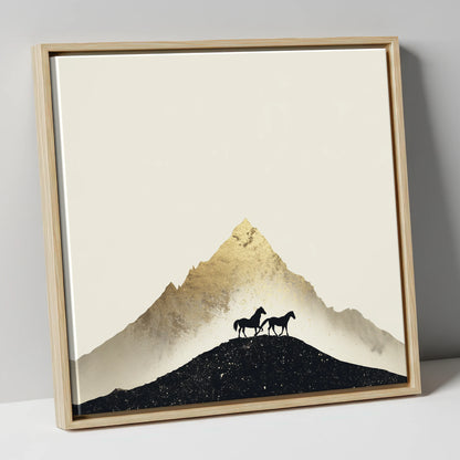 The Golden Trail horse landscape canvas wall art in natural frame