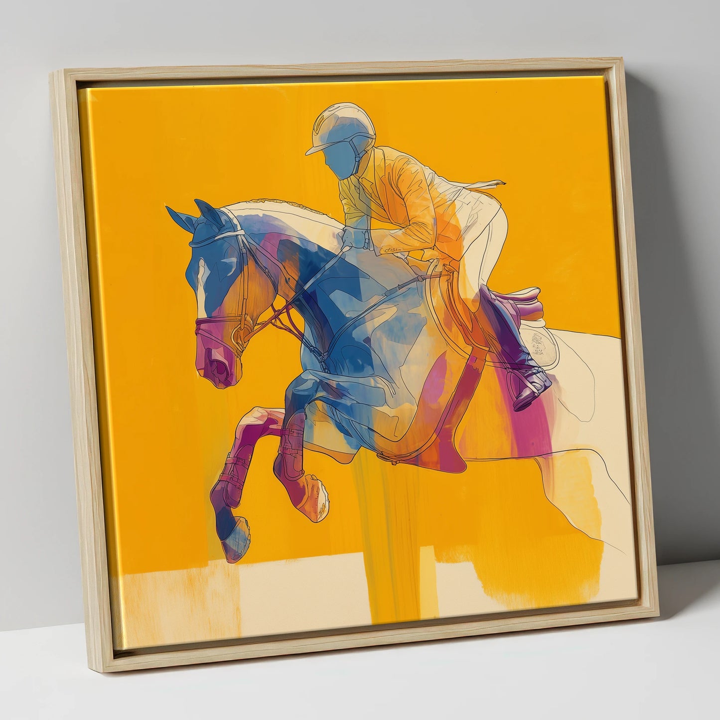 Vibrant Mid-Air Clearance show jumping horse canvas wall art in natural frame