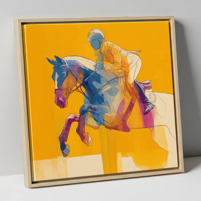 Vibrant Mid-Air Clearance show jumping horse canvas wall art in natural frame