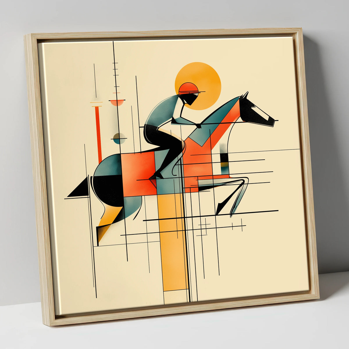 Precision at Pace racing horse canvas wall art in natural frame