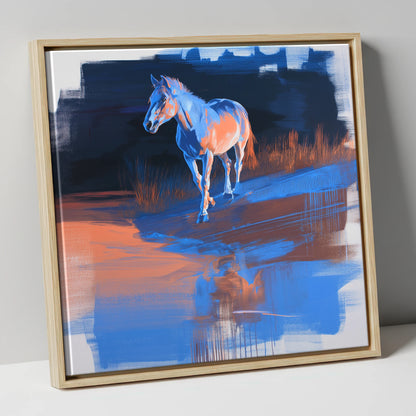 Cobalt Dawn Crossing horse landscape canvas wall art in natural frame