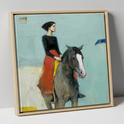 Poised in Profile horse & rider canvas wall art in natural frame