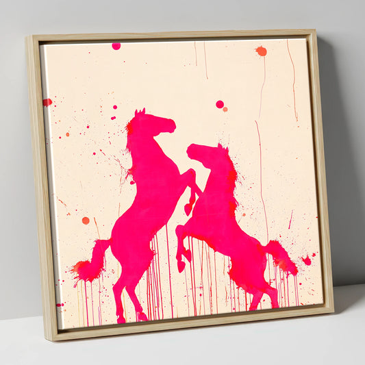 Magenta Equine Dance wild horses canvas wall art in natural frame