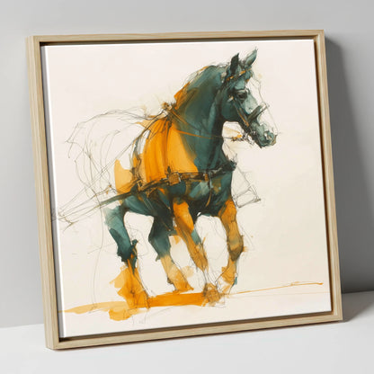 Dynamic Harness Stride working horse canvas wall art in natural frame
