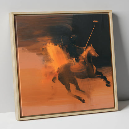 Amber Polo Strike polo horse canvas wall art in natural frame