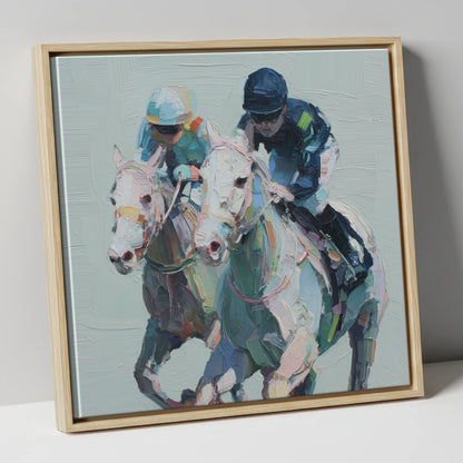 The Final Furlong racing horse canvas wall art in natural frame