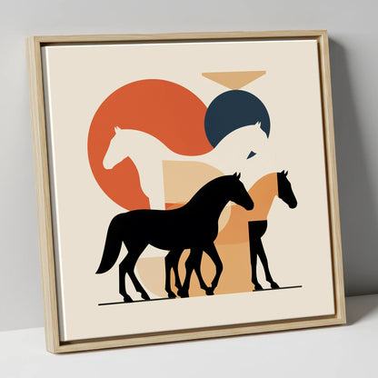 Mid-Century Equine Form wild horses canvas wall art in natural frame
