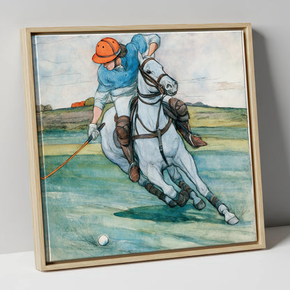 The Nearside Strike polo horse canvas wall art in natural frame