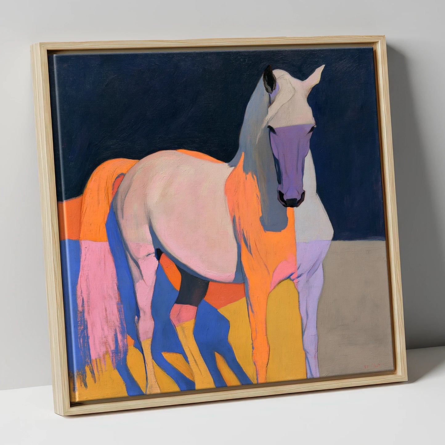 Colourful Abstract Grey Horse horse breed canvas wall art in natural frame