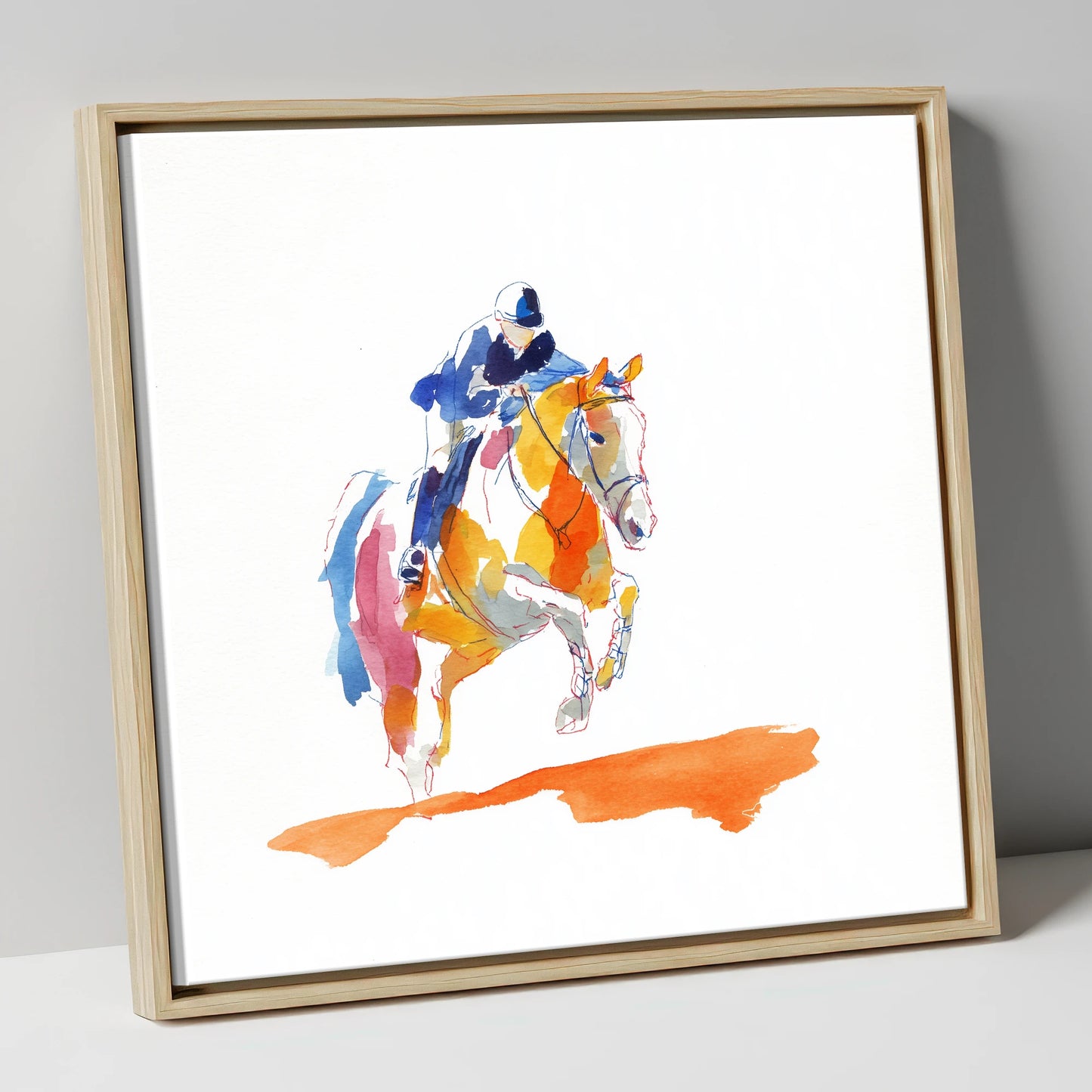 Flight In Colour show jumping horse canvas wall art in natural frame