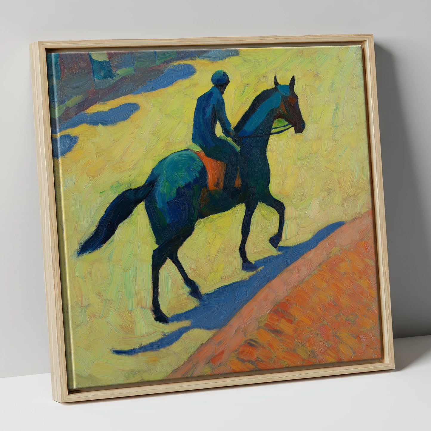 Rhythm on the Gallops racing horse canvas wall art in natural frame