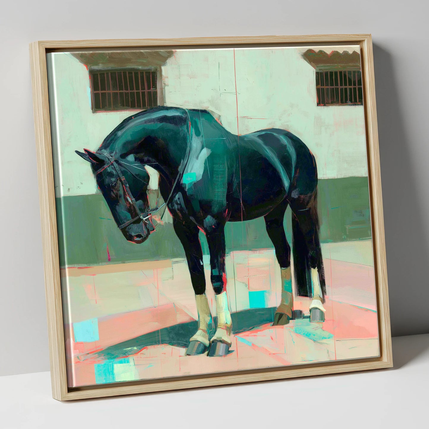 Midnight Silhouette Study horse breed canvas wall art in natural frame