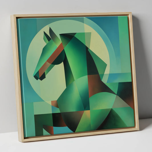 Geometric Emerald Profile horse portrait canvas wall art in natural frame