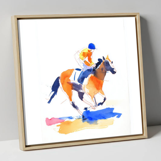 Vivid Gallop racing horse canvas wall art in natural frame