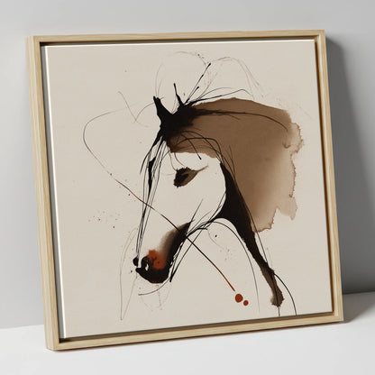 Fluid Sepia Equine Profile horse portrait canvas wall art in natural frame