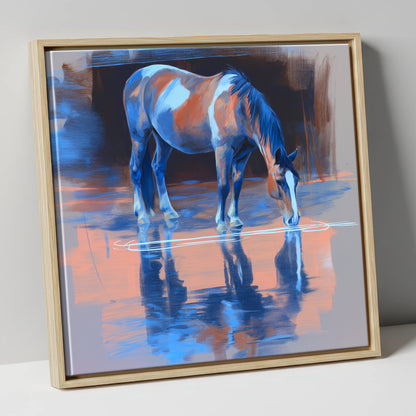 Tranquil Reflection horse portrait canvas wall art in natural frame