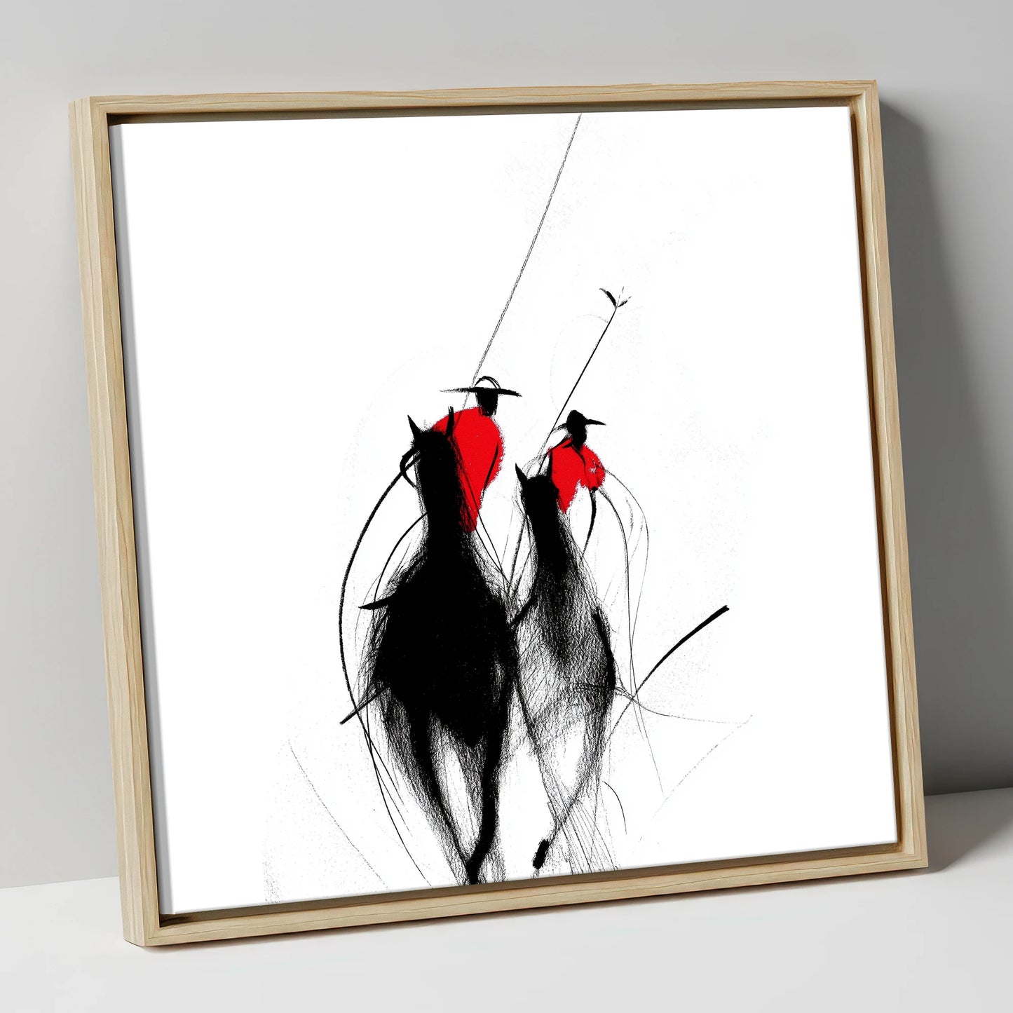The Crimson Chukka polo horse canvas wall art in natural frame