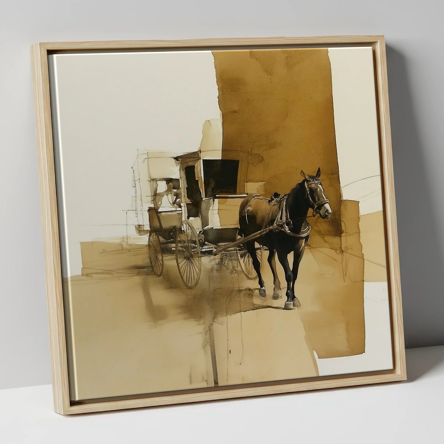 Timeless Carriage Horse working horse canvas wall art in natural frame