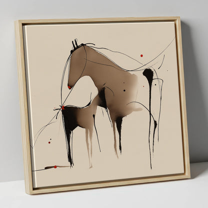 Minimalist Mare and Foal mare & foal canvas wall art in natural frame