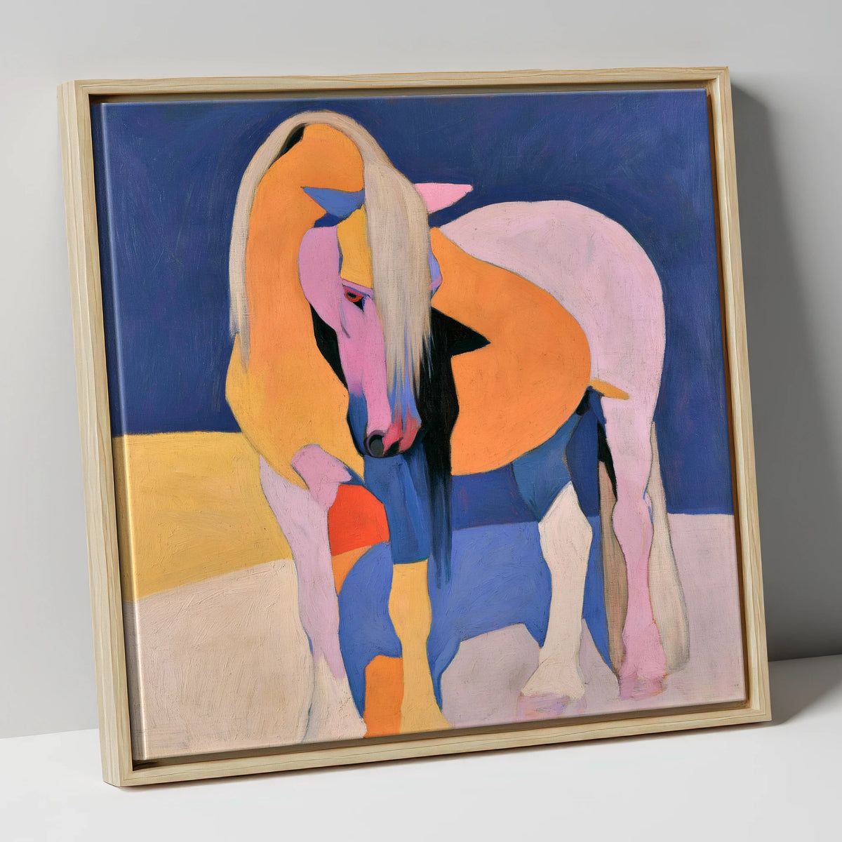 Vibrant Pink And Orange Horse horse breed canvas wall art in natural frame