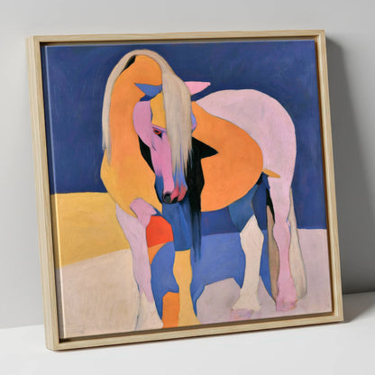 Vibrant Pink And Orange Horse horse breed canvas wall art in natural frame