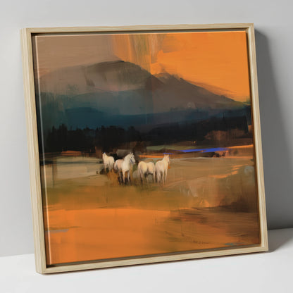 Amber Valley Greys wild horses canvas wall art in natural frame