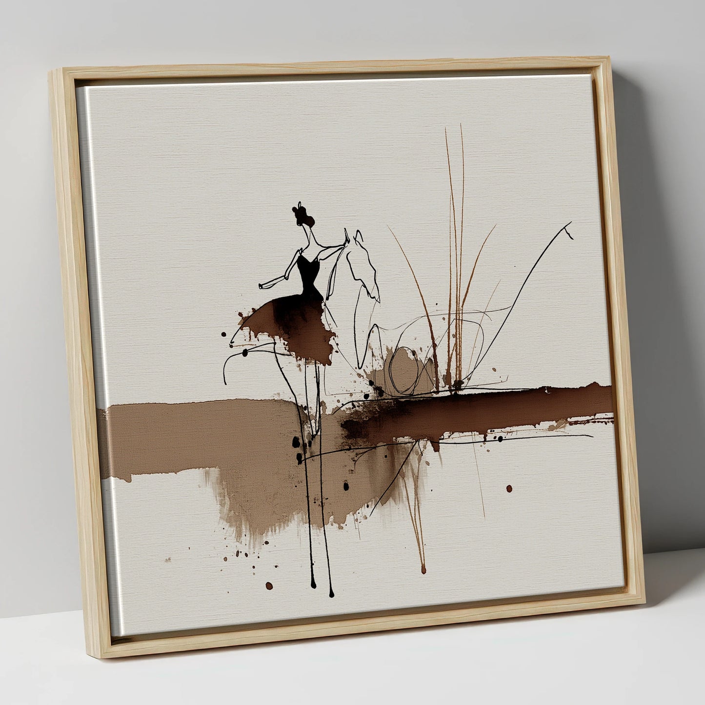 The Silent Dialogue horse & rider canvas wall art in natural frame