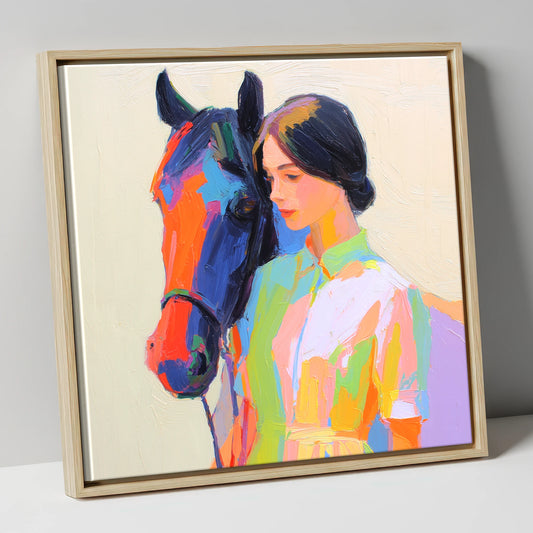 Radiant Companionship horse & rider canvas wall art in natural frame