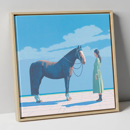 The Quiet Bond horse & rider canvas wall art in natural frame