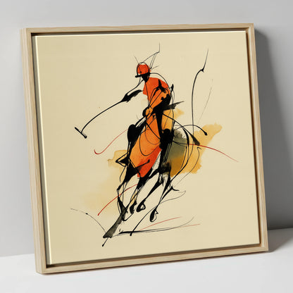 The Decisive Strike polo horse canvas wall art in natural frame