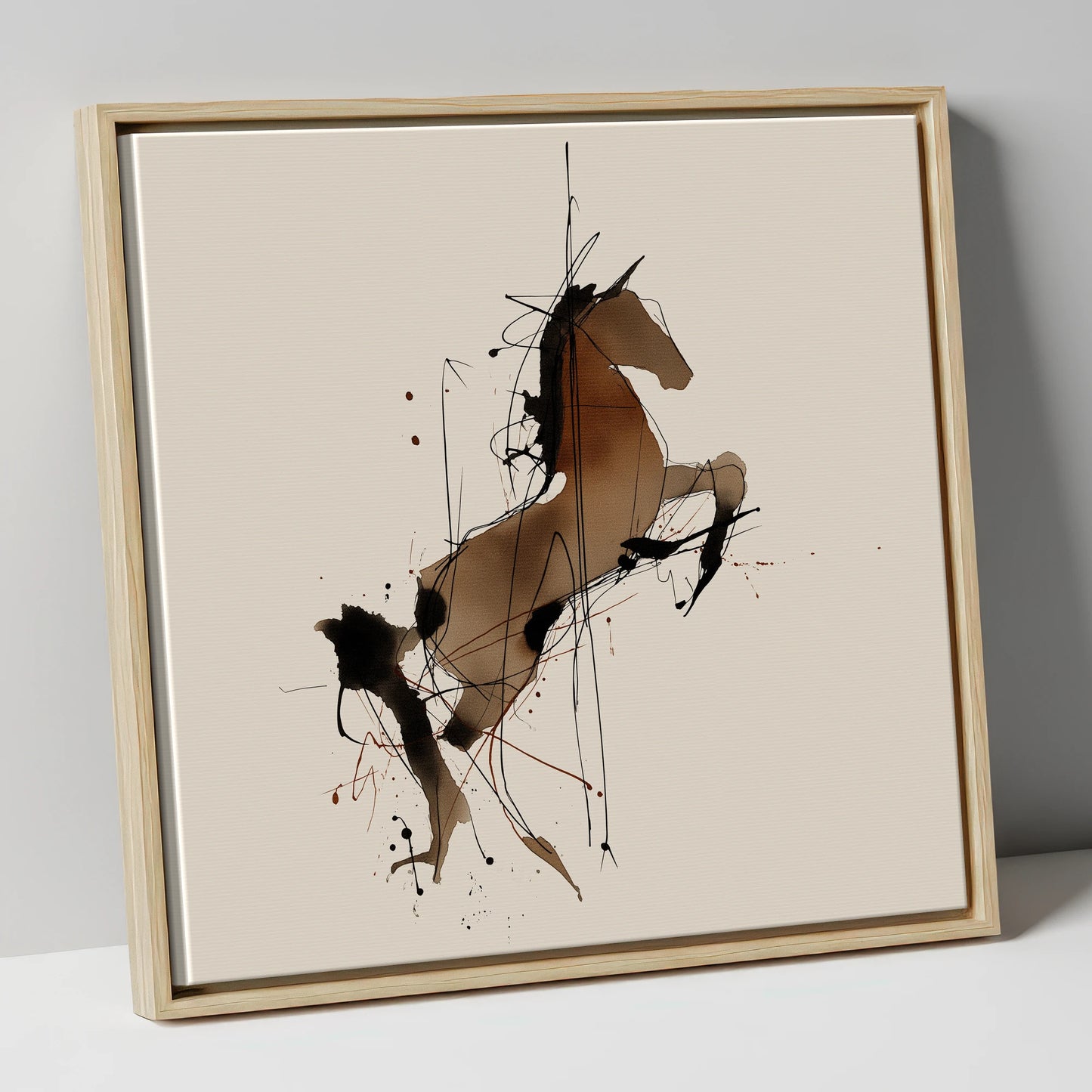 Rearing Spirit horse portrait canvas wall art in natural frame
