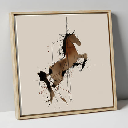 Rearing Spirit horse portrait canvas wall art in natural frame