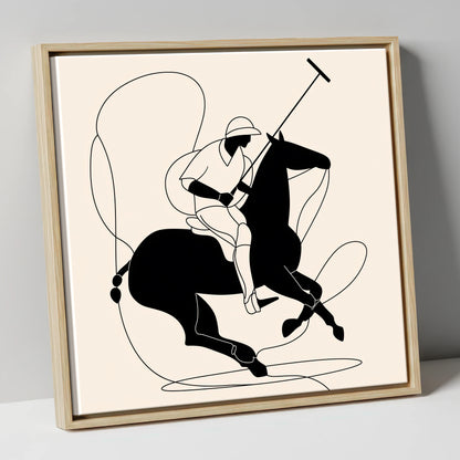 Fluid Polo Strike polo horse canvas wall art in natural frame