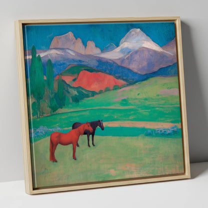 Crimson Mountain Companions horse landscape canvas wall art in natural frame