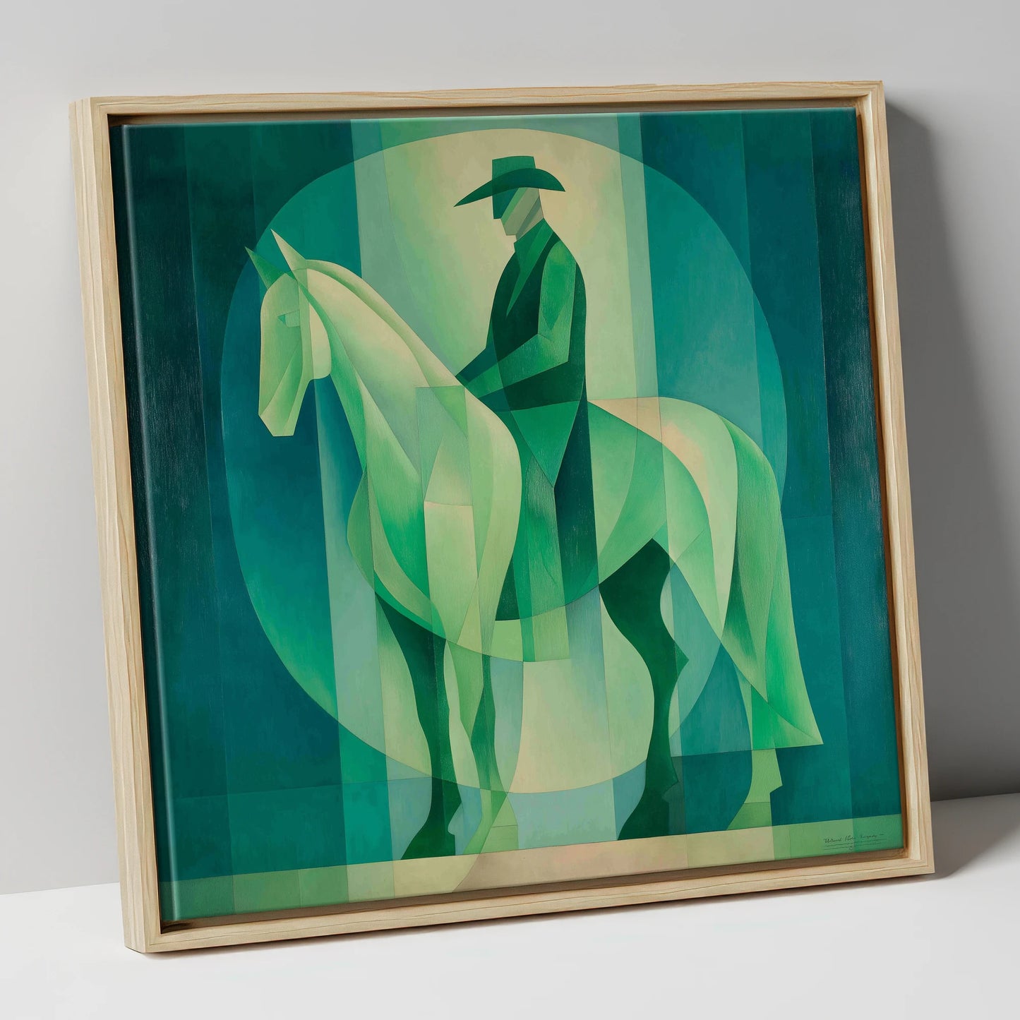 Emerald Western Silhouette western horse canvas wall art in natural frame