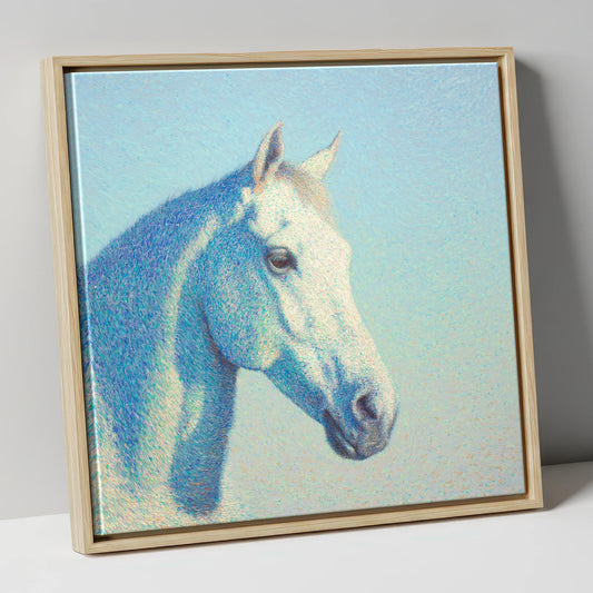 Ethereal Grey Portrait horse portrait canvas wall art in natural frame