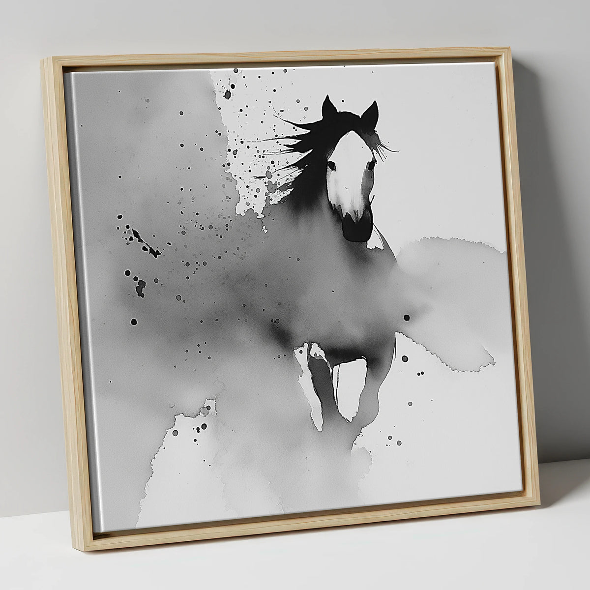 Emerging Spirit horse portrait canvas wall art in natural frame