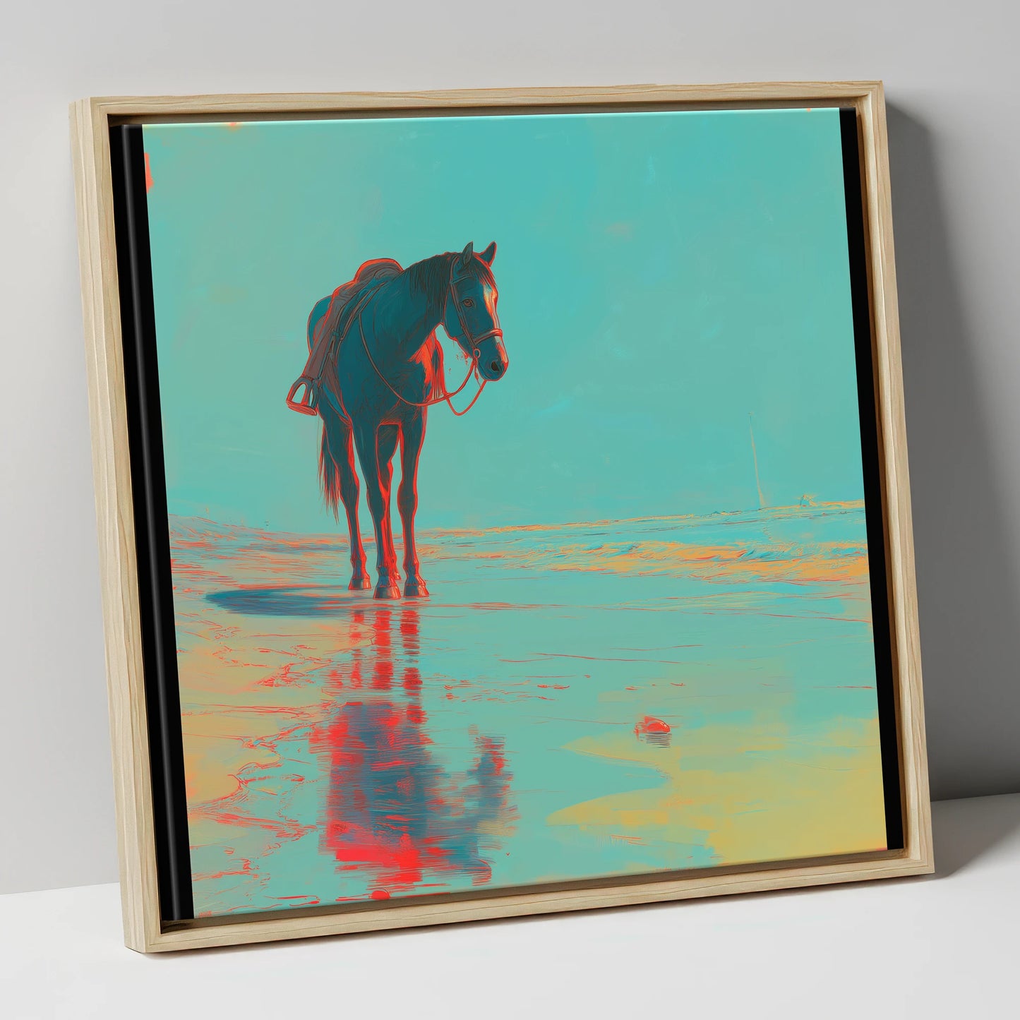 Neon Tide Reflection horse landscape canvas wall art in natural frame